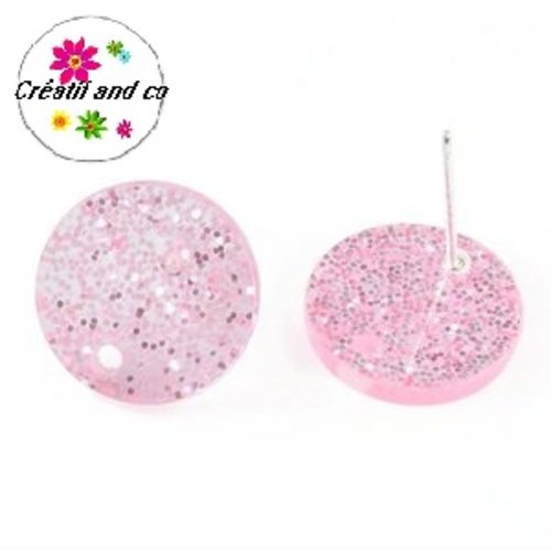 Clou oreille cercle paillette rose acrylique et tige argent 925