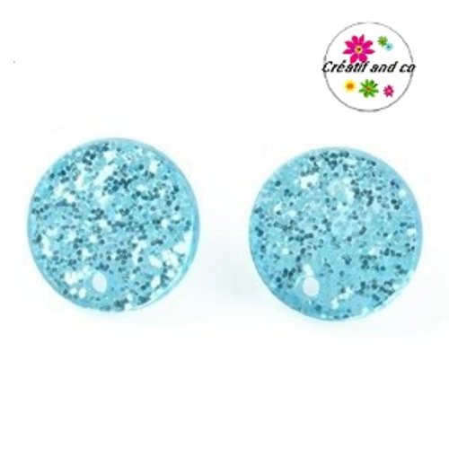 Clou oreille cercle paillette bleu acrylique et tige argent 925