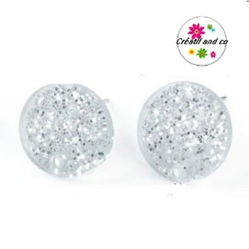 Clou oreille cercle paillette argent acrylique et tige argent 925