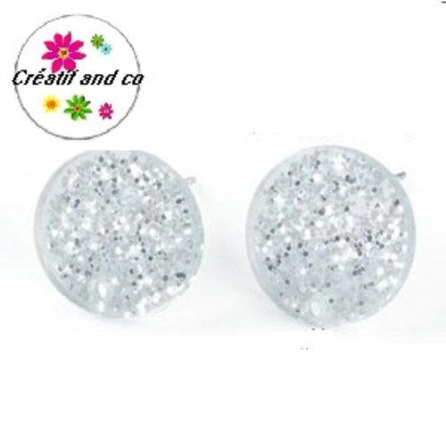 Clou oreille cercle paillette argent acrylique et tige argent 925