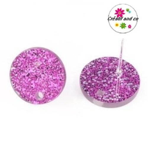 Clou oreille cercle paillette mauve acrylique et tige argent 925