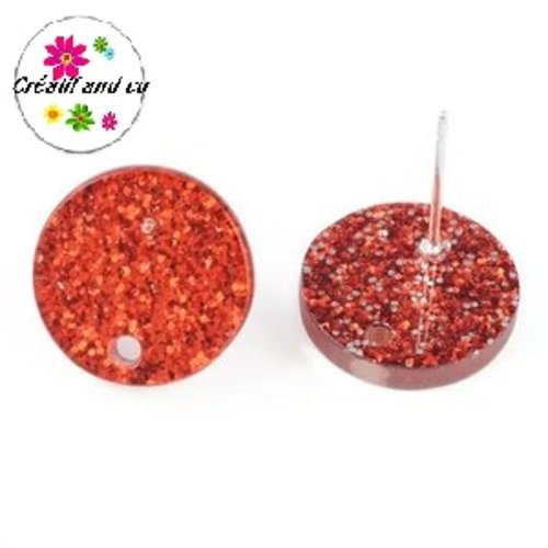 Clou oreille cercle paillette rouge acrylique et tige argent 925