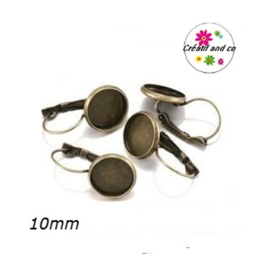 Supports boucle d'oreille bronze pour cabochon 10mm