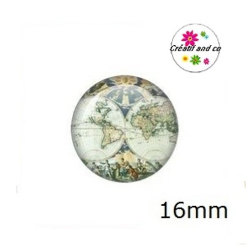 X2 cabochons carte du monde 16mm