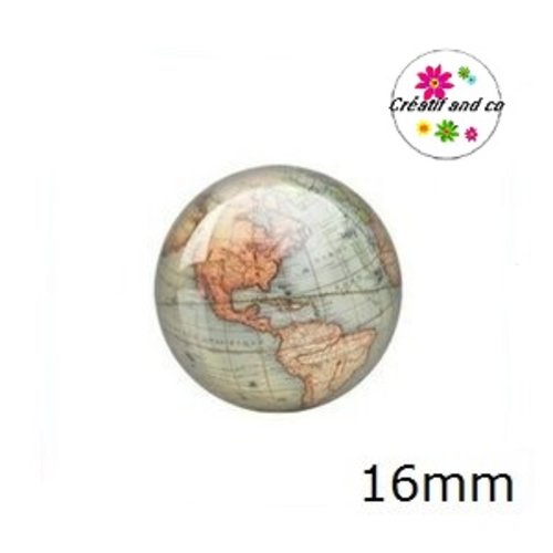 X2 cabochons carte du monde 16mm