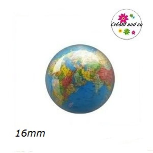 X2 cabochons carte du monde 16mm