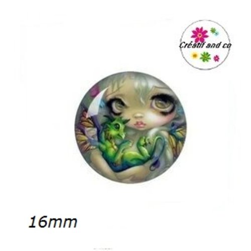X2 cabochons fille et son dragon 16mm