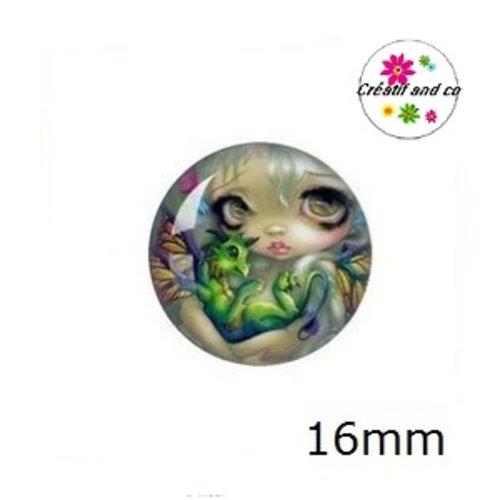 X2 cabochons fille et son dragon 16mm