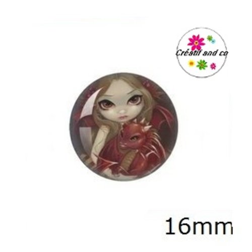 X2 cabochons fille et son dragon 16mm