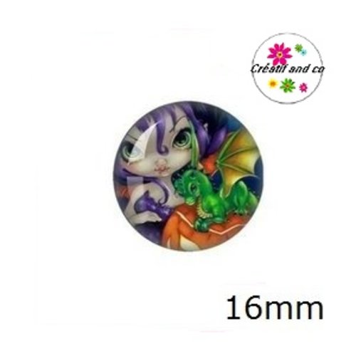 X2 cabochons fille et son dragon 16mm