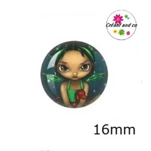 X2 cabochons fille et son dragon 16mm