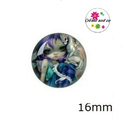 X2 cabochons fille et son dragon 16mm