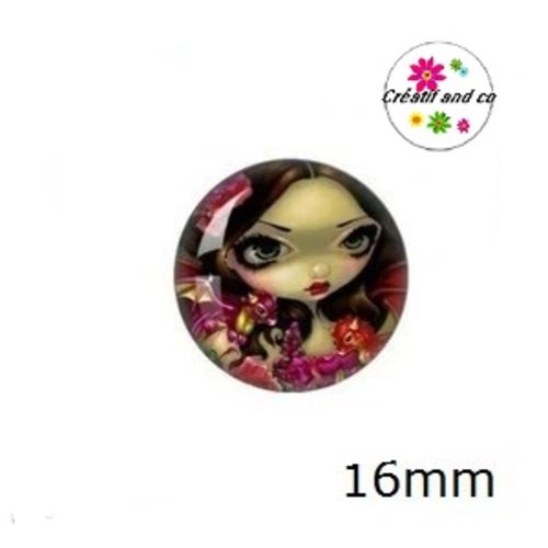 X2 cabochons fille et son dragon 16mm