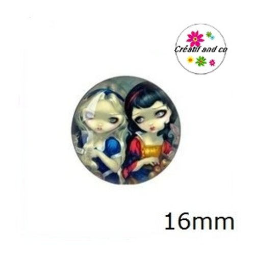 X2 cabochons fille et son dragon 16mm