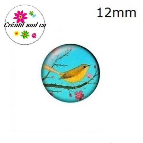 X2 cabochons oiseau 12mm