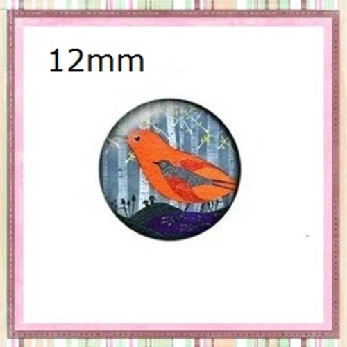 X2 cabochons oiseau 12mm