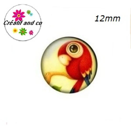X2 cabochons oiseau 12mm