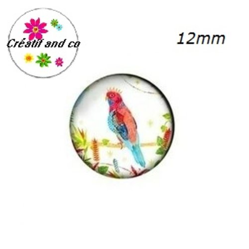 X2 cabochons oiseau 12mm