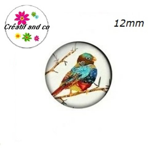 X2 cabochons oiseau 12mm