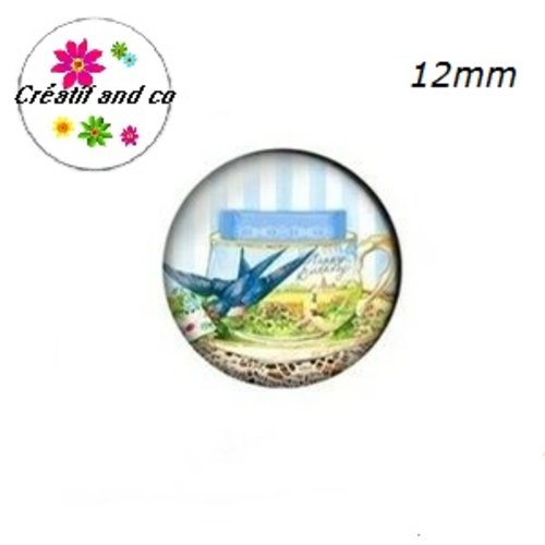 X2 cabochons oiseau 12mm