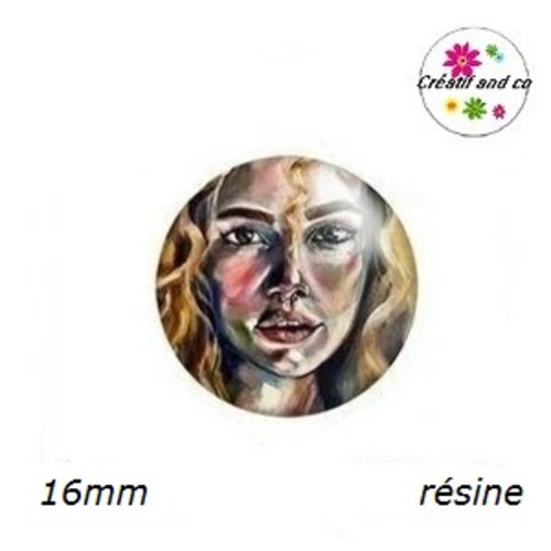 X2 cabochons visage femme résine 16mm