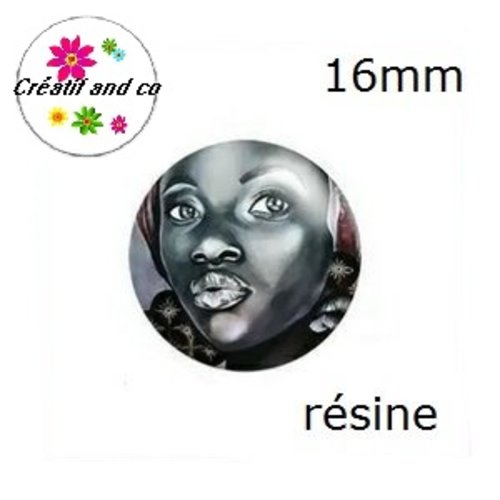 X2 cabochons visage femme résine 16mm
