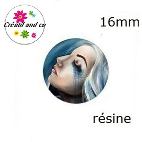 X2 cabochons visage femme résine 16mm