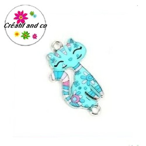 Connecteur chat émail turquoise 30mm