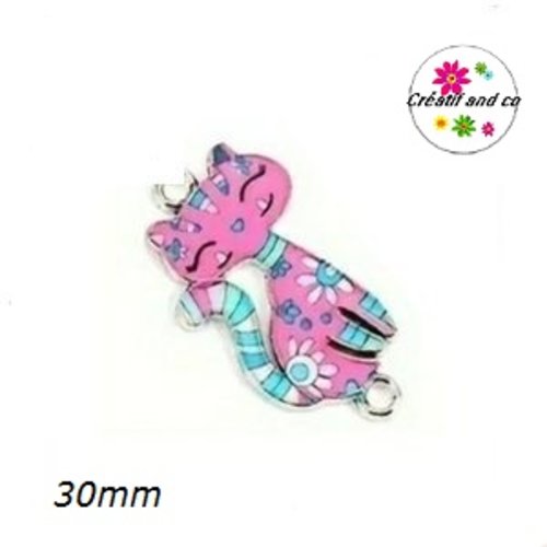 Connecteur chat émail fuschia 30mm