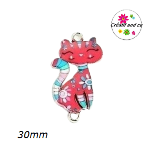 Connecteur chat émail rose foncé 30mm