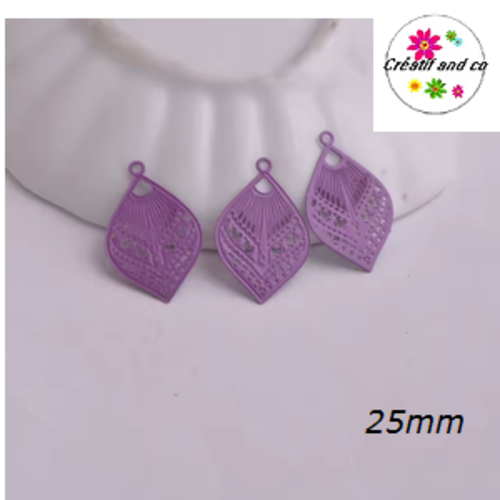 Breloque estampe ventilo mauve 25mm
