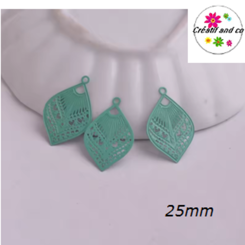 Breloque estampe ventilo vert paon 25mm