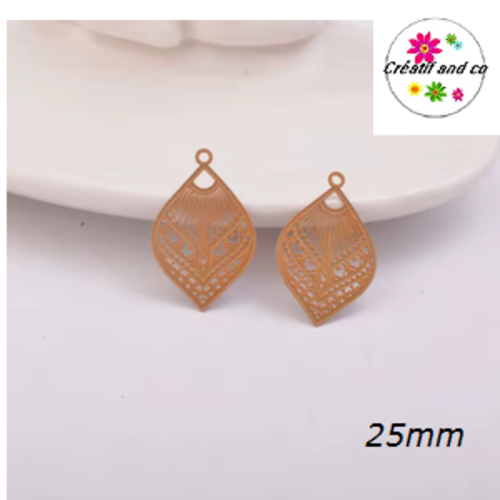 Breloque estampe ventilo marron caramel  25mm