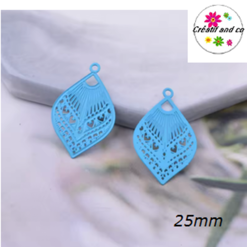 Breloque estampe ventilo turquoise 25mm