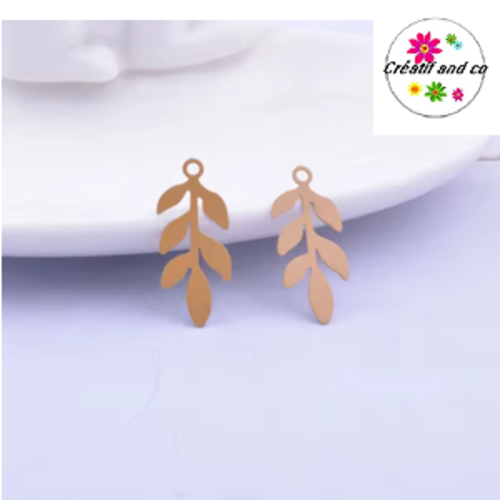 Breloque estampe feuille marron caramel 22mm