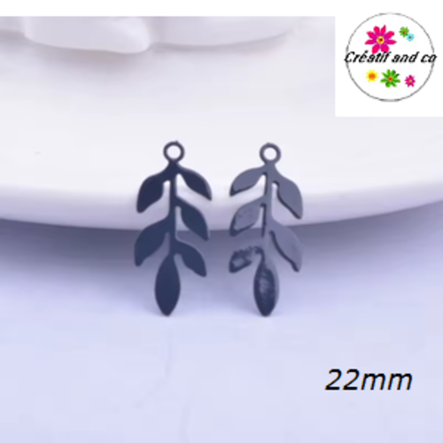 Breloque estampe feuille noire 22mm