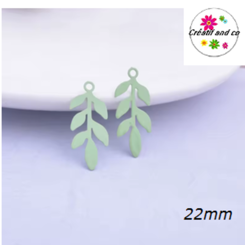 Breloque estampe feuille verte 22mm