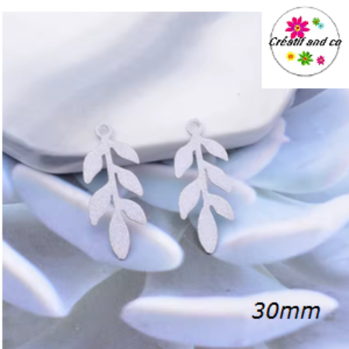 Breloque estampe feuille argent  22mm