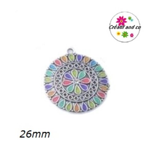 Grand pendentif cercle émail style bohème 26mm