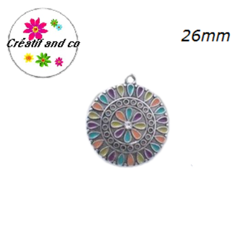 Grand pendentif cercle émail style bohème 26mm