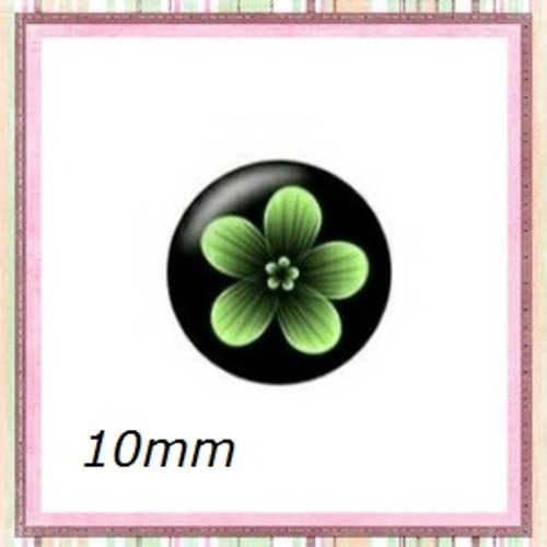 X2 cabochons fleur verte claire 10mm