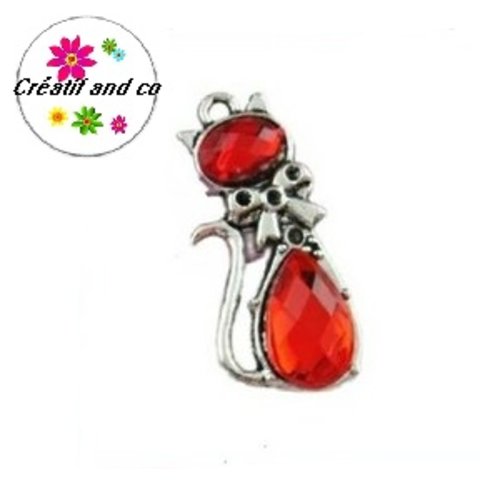 Chat métal et cabochon rouge 30mm