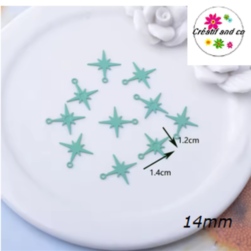 Breloque estampe petite étoile vert paon 14mm