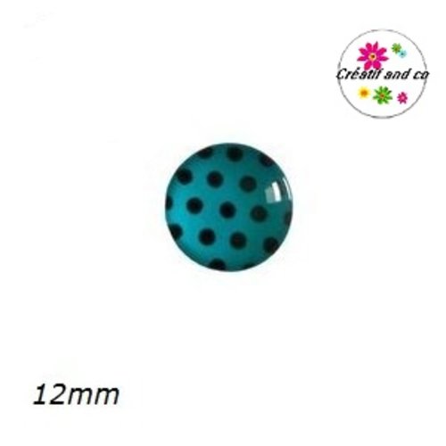 X2 cabochons bleu pois noir 12mm