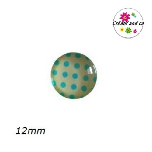 X2 cabochons beige pois bleu 12mm