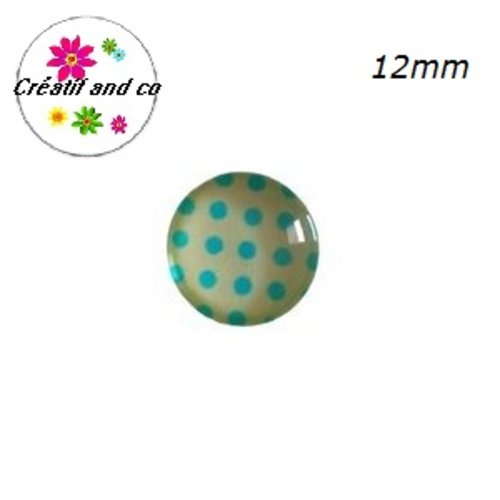X2 cabochons beige pois bleu 12mm