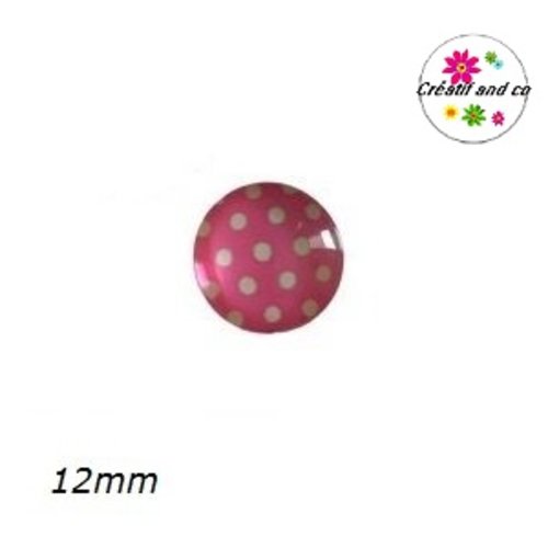 X2 cabochons rose pois blanc 12mm