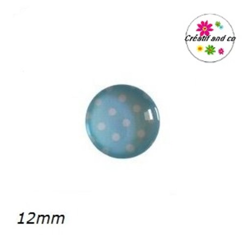 X2 cabochons bleu pois blanc 12mm