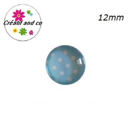 X2 cabochons bleu pois blanc 12mm