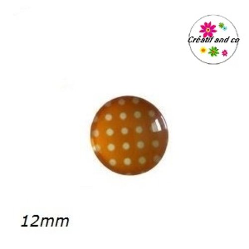 X2 cabochons orange clair pois blanc 12mm